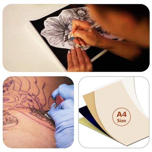 Image of Tattoo Stencil Paper 100 Sheets, Urknall Transfer Paper for Tattooing | A4 Szie Professional Stencil Papers - 4 Layer for Crisp & Clear Tracing, Tattoo Supplies for Studios, Artists & Beginners