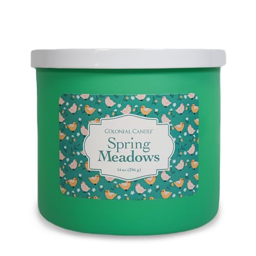Colonial Candle Spring Meadows Scented Jar Candle Easter Collection 3 Wick 14 oz - Up to 60 Hours Burn Easter Candle Made in the USA