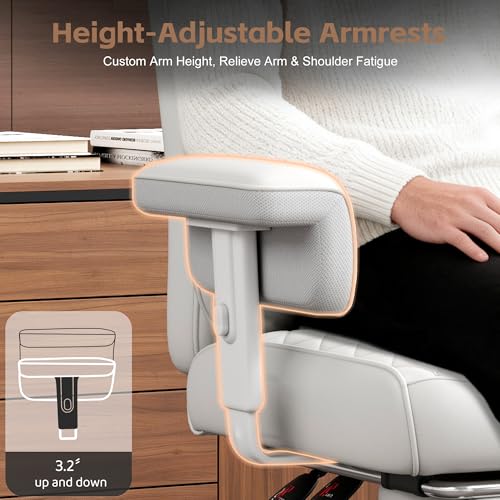 Image of Vonesse Big and Tall Office Chair, Desk Chair with Soft Adjustable Armrests, Ergonomic High Back Gaming Chair with Lumbar Support, Executive Computer Chairs with Footrest (PU Leather,White)