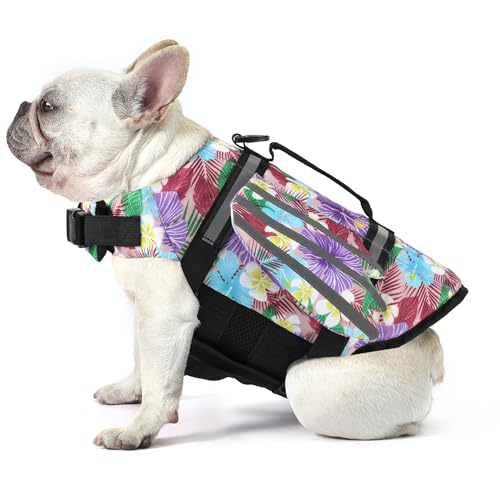 Petglad Dog Life Jacket, High Buoyancy Wings Pet Life Vest for Swimming Boating, Safety Flotation Swim Vest with Extra Chin Float for Small Medium Large Dogs, S, Floral Purple