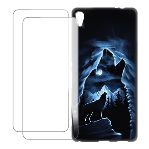 UOGNADGD Compatible with Sony Xperia XA Ultra Case Colorful Custom Cover with 2 Pack Tempered Glass Screen Protectors - Shockproof Scratch-Resistant (Wolf 2)