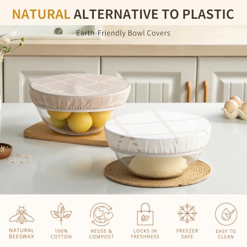 Reusable Beeswax Large Bowl Covers (2pc 12 Inch) – 100% Organic Cotton Elastic Food Covers for Sourdough Bread Proofing, Shower Caps for Dough Baskets, Beeswax Wraps, Bowl Covers, Bread Proofing Cover by XOHUYD - Used condition - Image 5