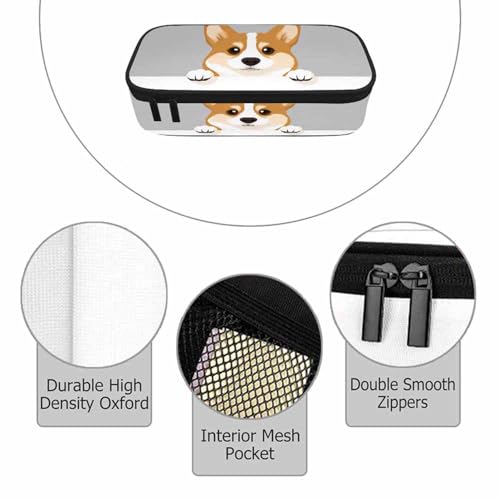 Image of Corgi Dog Pencil Bag Cute Puppy Animal Pet Head Gray White Big Capacity Pencil Case Pencil Pouch Pen Bag School Students Boy Girl