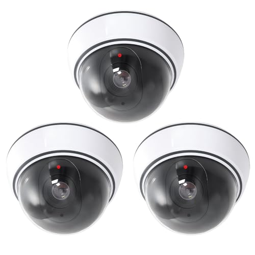 LEKEFETO Caméra factice dôme avec lumière LED clignotante : Lot de 3 caméras factices pour l'intérieur et l'extérieur, caméra de surveillance factice...