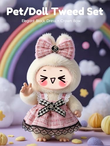 Image of Clothes for LABUBU 6.7inch (17cm) Doll, Cute Outfit Small Dress and Hairpin, Dress Up, Accessories (No Doll) (Pink Dress)