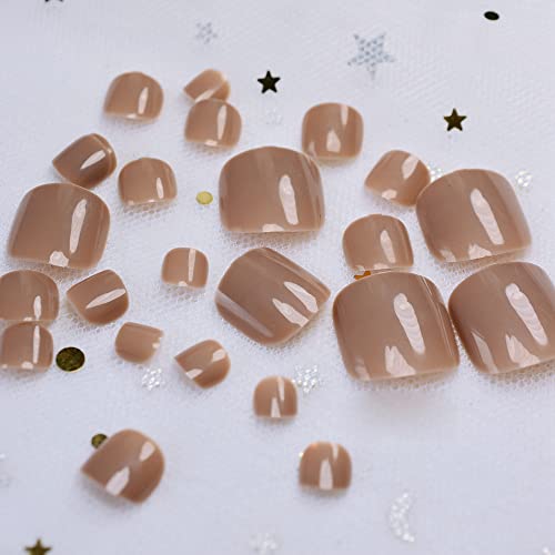 Coolnail Light Brown False Toenail DIY Foot Fake Toe Nails Art Tools Accessories Manicure 24pcs Acrylic Salon Decor Nail Stickers Tips