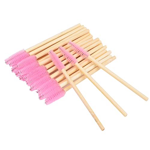 XNHIU Bamboo Lash Mascara Wands Eye Lash Applicators Eyelash Brushes for Lash Extensions (48), Pink - Image 2