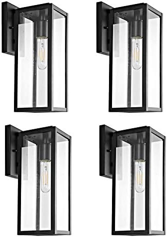 Bestshared 15" Outdoor Wall Lantern, 4 Pack Exterior Wall Sconce Light Fixtures,Wall Mounted Single Light, Black Wall Lamp with Clear Glass