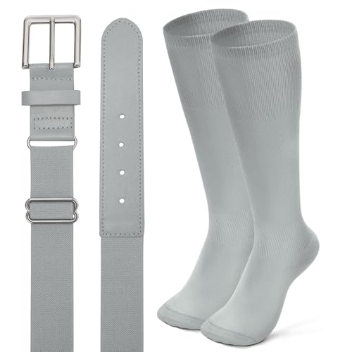 Image of XZQTIVE Baseball Softball Socks and Baseball Softball Belt Combo Set Knee-High Soccer Socks for Kids Youth Adult
