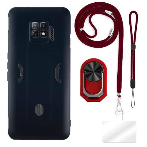 ESCAMOT [4 en 1] Funda Compatible con ZTE Nubia Red Magic 7 Pro con Lanyard, Correa de Mano y Anillo, Funda Protectora Antigolpes Kit de Viaje (Conjunto Rojo)