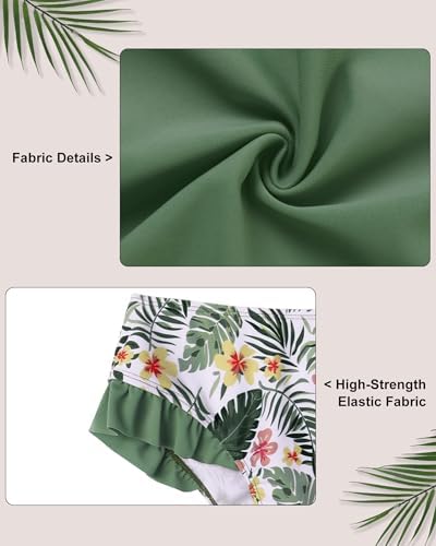Redair Girls Swimsuit 2 Piece Bathing Suits Cute Quick Dry Tropical Plant Print Bikini Shorts Tankini Sets with Layered Ruffles Summer Beach Wear for Girl Size 13-14 Green — view 3