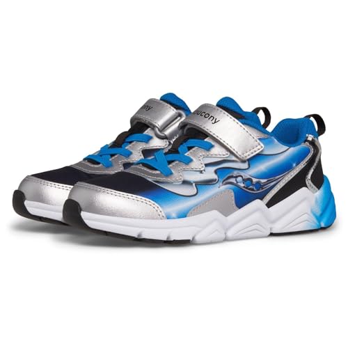 Saucony Flash Alternative Closure 3.0 Flexible, Black/Blue/Chrome, 5 Wide US Unisex Little_Kid