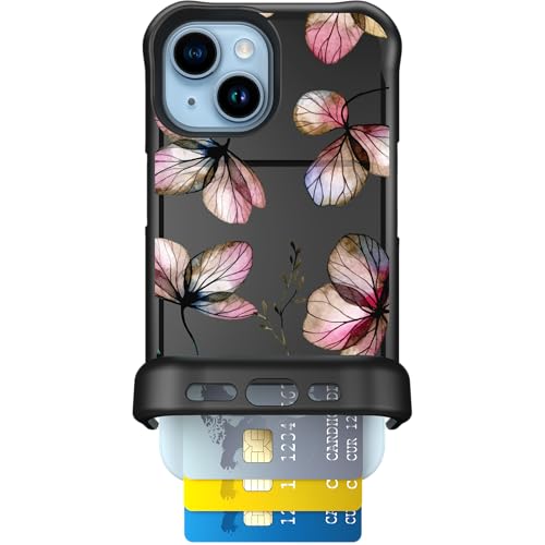 Scooch® for iPhone 15 Case with Card Holder, Wingmate Wallet Case with Hidden Card Slot and RFID Protection, Holds 3 to 4 Cards, 10-Foot Drop Protection, Dried Flowers