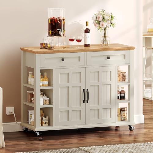 DWVO Kitchen Island Storage Cabinet, Farmhouse Rolling
