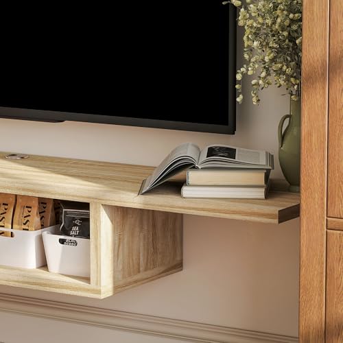Meuble TV mural flottant chêne clair 152 cm HOMCOM