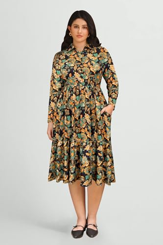 CARCOS Plus Size Dresses for Curvy Women Collared Vneck Long Sleeve Dresses Midi Fall Winter Dress with Pocket XL-5XL2