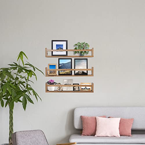 Mbyd Light Walnut Nursery Book Shelves, Wooden 16In Floating Wall Bookshelf, Wall Storage Shelves For Nursery Decor, Kitchen, Bathroom #TOP3