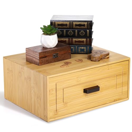 Kingrol Bamboo Cube Storage, Stackable Desk Drawer Organizer with Handle,