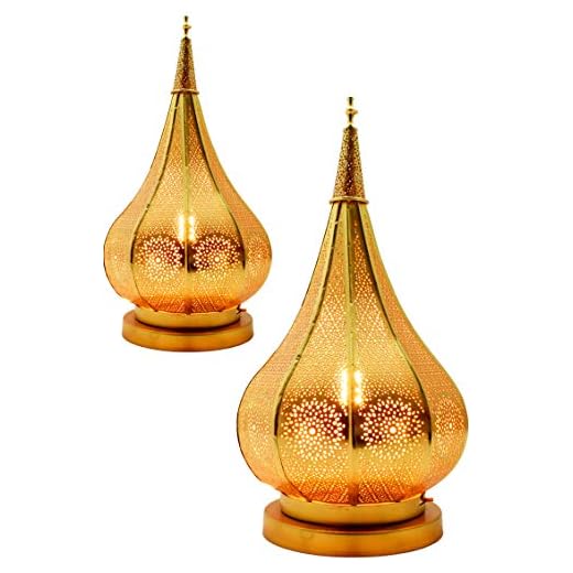 2-pack orientalisk liten bordslampa lampa kais 38 cm guld E14 | Marockanska bordslampor små i metall, lampskärm | sängbordslampa modern, för vintage, retro och hus stil design