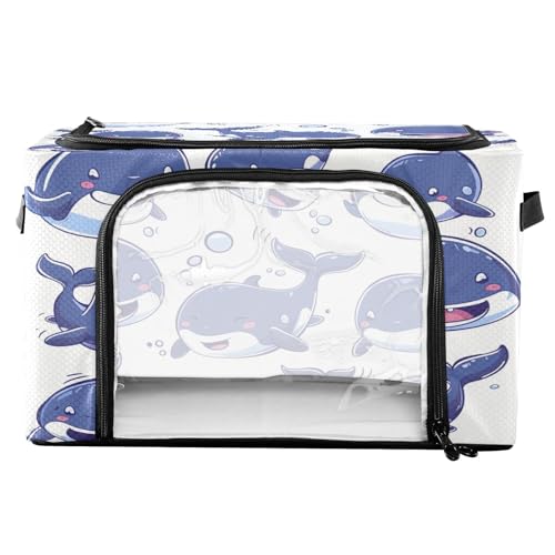 Happy Cute Whale Clothes Storage Bins with Clear Window Foldable Storage Bag with Lids for Bedroom Home