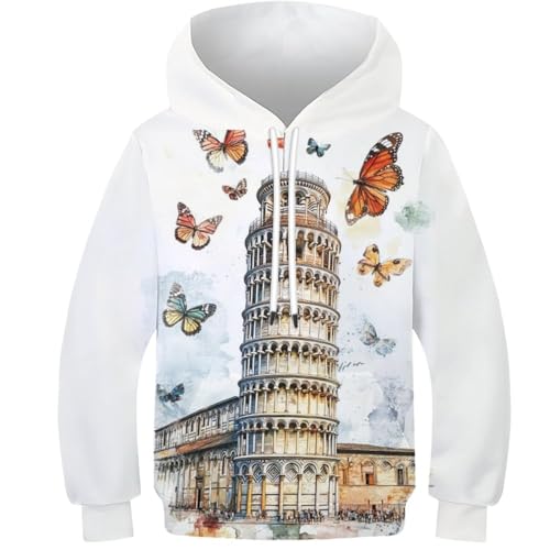 Sweat à capuche enfants imprimé 3D Tour de Pise vêtement ado 10-12 ans avec poche