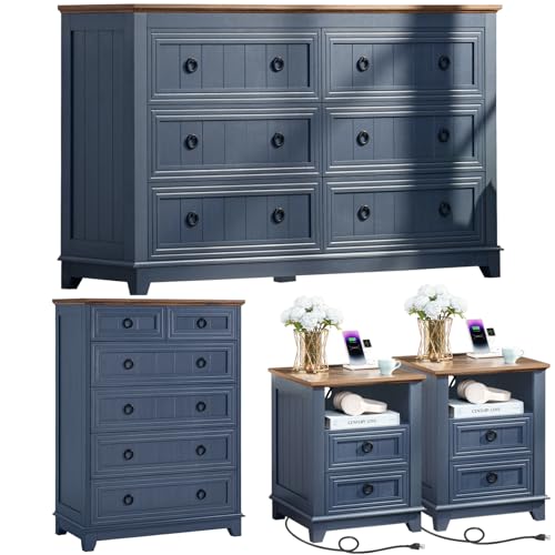Joaxswe Farmhouse Dresser for Bedroom and Nightstand Sets 4 Piece, Blue