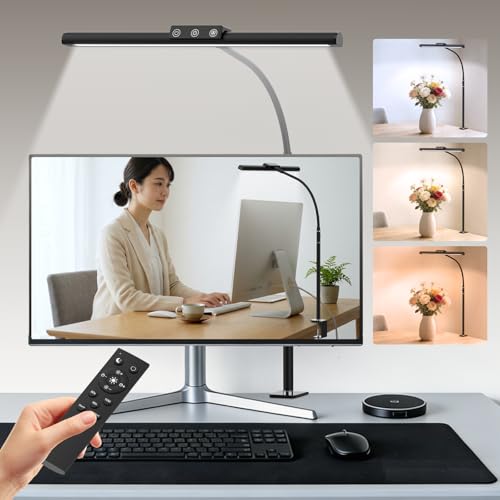 モニターライト デスクライト クランプ式 3色調色 5段階調光 リモコン付き 目に優しい フリッカーレス 省スペース 角度調整 テレワーク オフィス照明の商品画像（Amazon）