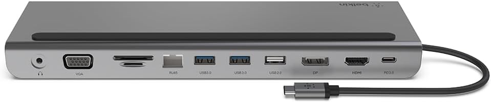 USB C Hub, 11-in-1 Multi-Port Laptop Dock with 4K HDMI, DP, VGA, USB C Docking Station with 100W Power Delivery, USB A, Gigabit Ethernet, SD, MicroSD, 3.5mm Port For MacBook Pro, Air and More