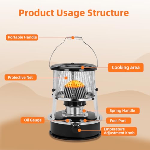 Kerosene Heater & Stove,Kerosene Heater for Indoor Use, Non-Electric 360° Surround Portable Heater, 9000 BTU, Kerosene Heater for Home, Garage, Camping, Hunting, Cooking, and Emergency Preparedness