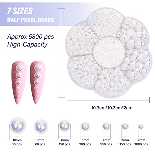 5800Pcs Half Pearls For Crafts, Nail Pearls For Nails Art 7 Size Flatback Pearls Nail Charms 2/3/4/5/6/8/10Mm, Nail Gems Nail Accessories For Nail Art, Half Pearl Beads For Diy Craft By Canvalite #TOP1