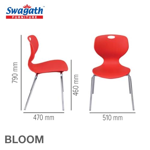 Image of Furniture 4 Seater Max Plastic Cross Leg Dining Table and 4 Nos Bloom Chair Shell with Stainless Steel Legs for Home,Garden & Cafeteria(Color -Red top with Black Legs, DIY(Do-It-Yourself)