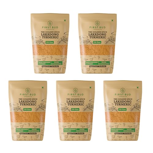 Image of First Bud Organics Golden Spice Lakadong Turmeric powder - 250gm x 5 | Organic Turmeric powders & 7 to 12% High Curcumin Certified | Chemical Free Haldi powder & Sourced From Jaintia Hills, Meghalaya