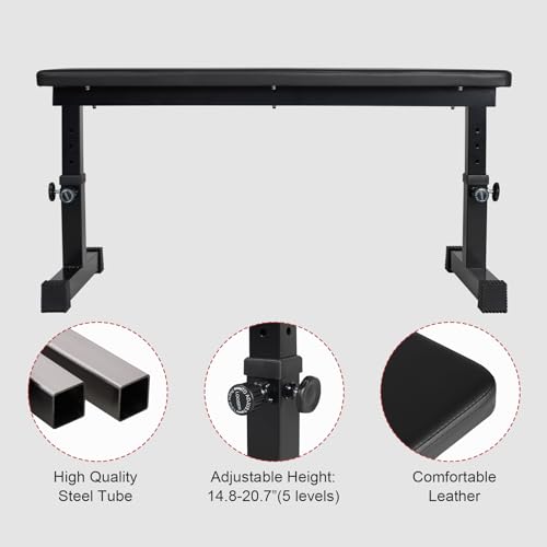 LSKSSNG Flat Weight Bench, Utility Workout Adjustable Height Weight Bench Press with Thick Cushion & Anti-slip Foot Pads, Compact Strength Training for Exercise & Fitness, Home/Gym Easy Assembly - Image 4