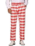 Lars Amadeus Argyle Pattern Pants for Men's Regular Fit Flat Front Party Prom Dress Trousers 30 Red White