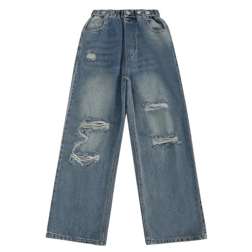 Baggy Ripped Denim Jeans for Kids Wide Leg Distressed Denim Pants Girls Y2k Fashion Casual Long Bottom Jeans