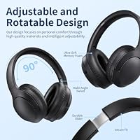 Caijin Kopfhörer Kabellos Bluetooth Over Ear, Active Noise Cancelling Kopfhörer, Bluetooth 5.4, Hi-Res Sound, 22h Akku, leicht und faltbar, mit Mikrofon für Arbeit, Gaming, Musik & Reisen – Schwarz – Ansicht 6