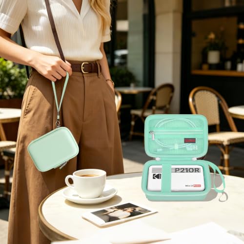 Image of Elonbo Carrying Case for KODAK Mini 2 Retro 2x3 Portable Photo Printer | Bluetooth Smartphone Instant Color Printer Hard Travel Protective Bag, Mesh Pocket fits Cartridge Photo Paper Sheets, Green
