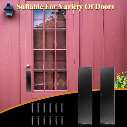 Haiabei 2Pcs Push Door Plate 11.5x3 Stainless Steel Door Push Plate Door Kick Plate,Brushed Doorplate Door Proection Metal Plate with 12 Screws for Door Interior Exterior Accessories(Black) - Thumbnail 5