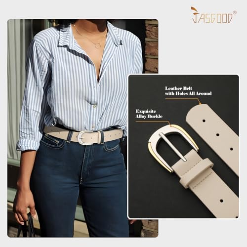JASGOOD Women's Leather Belts for Jeans Pants Dresses Ladies Faux Leather Waist Belts with Gold and Silver Buckle3