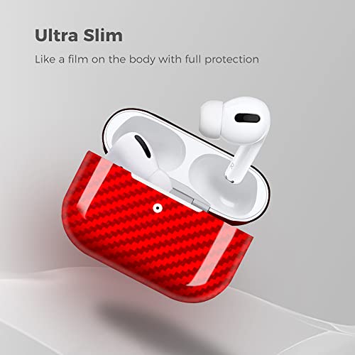 Monocarbon Red Carbon Fiber Case For Airpods Pro, Genuine Carbon Fiber Cover For Airpods Pro Charging Box Ultra Slim Strong Protection.(Glossy Red) #TOP1