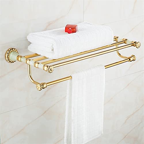 Porte-serviettes mural en laiton et jade véritable pour salle de bain raffinée