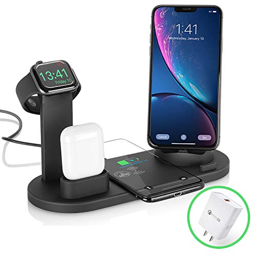Wireless Charger 3 in 1 Wireless Charging Stand Apple Watch Fast Charging Station QI Wireless Charging Station Placement for Airpods Compatible with iPhone Xs XS MAX XR X 8 8Plus AirPods Apple Watch