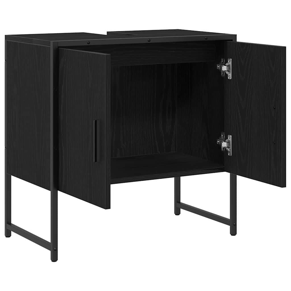 Armadietto da bagno in rovere nero, 60 x 33 x 60 cm, in legno, design moderno, con 2 ante, spazio per bagno, WC, corridoio, salvaspazio