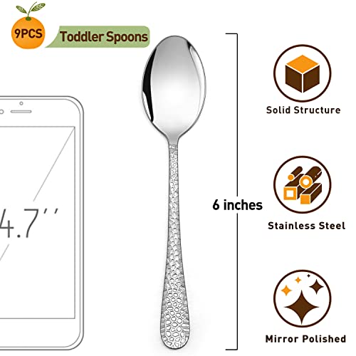 9-Piece Stainless Steel Kids Spoons, Haware Toddler Flatware, Kids Silverware Preschooler Utensils, Baby Spoons For Self Feeding, Mini Cutlery Set For Home Kitchen School, Healthy And Dishwasher Safe #TOP1