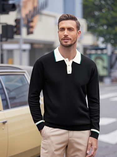 Alex Vando Mens Knit Polo Shirts Long Sleeve Sweater Casual Fashion Classic Button Down Polo Shirts4