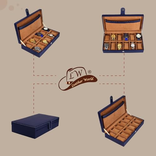 Image of Leather World Engineered Wood Watch Box Holder Organizer Case In 12 Slots Of Watches For Men And Women With Transparent Display (Blue)