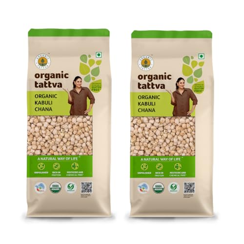 Image of Organic Tattva, Organic Gluten Free and Unpolished Kabuli Chana (Chole) / White Chickpeas, 1Kg (Pack of 2)