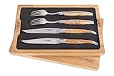 Laguiole en Aubrac 2er-Besteck Set Olivenholz mit matten Klingen, Original aus Frankreich, in schöner Aufbewahrungsbox aus Holz