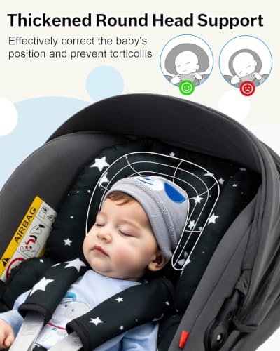 Image of THE KENKYO Infant Car Seat Insert with Extra Headrest & Shoulder Pads Set | Thickened Head Support, Breathable Air Mesh & 3D Mink Dot, Compatible with Car Seat, Stroller, Swing, Boucer, for 0-12 Months