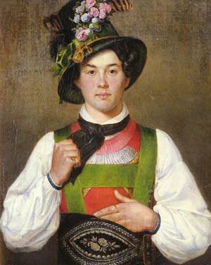 Peinture à l'huile grand format 36x48 tableau Franz Von Defregger portrait costume